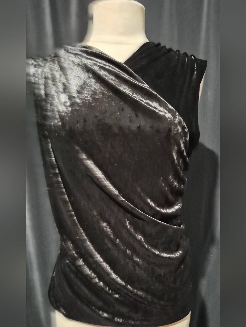 White House Black Market Black Velvet Draped Sleeveless Top
